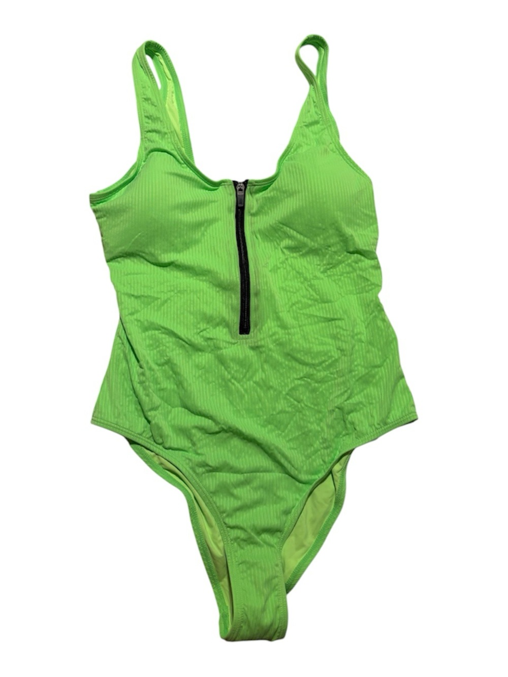 NEW Neon Green Ribbed One-Piece Swimsuit with Front Zip